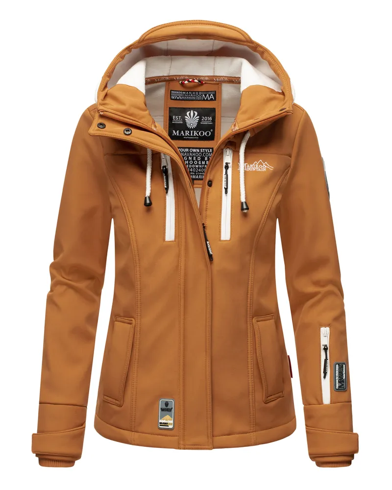 Marikoo Damen Softshelljacke – Kleine Zicke, warm mit Kapuze & Fleecefutter Beige