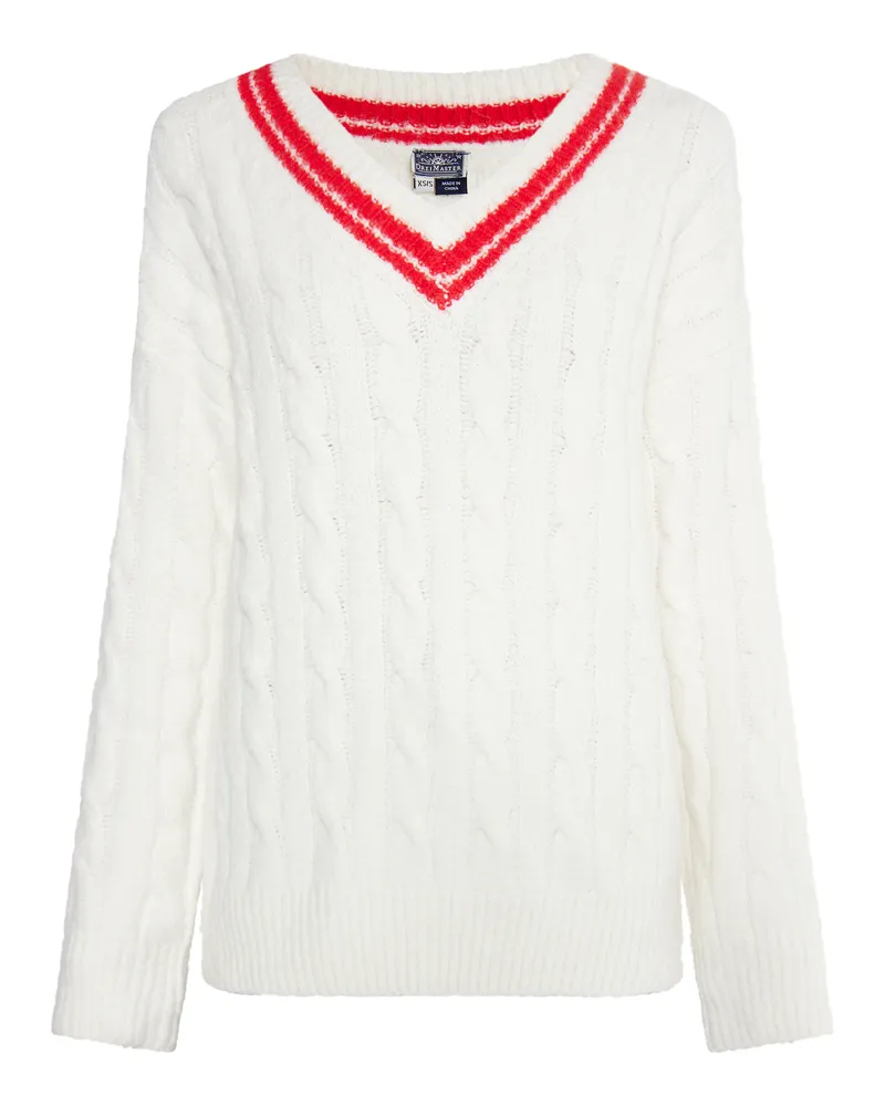 DreiMaster Strickpullover Damen Wollweiss Rot Wollweiß