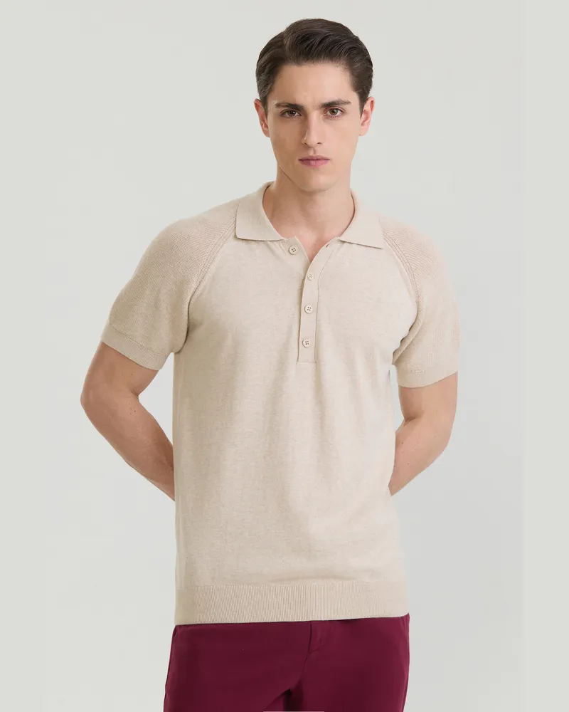 Felix Hardy Polo Shirt Kurzarm Strick-Polo Shirt Kurzarm Beige