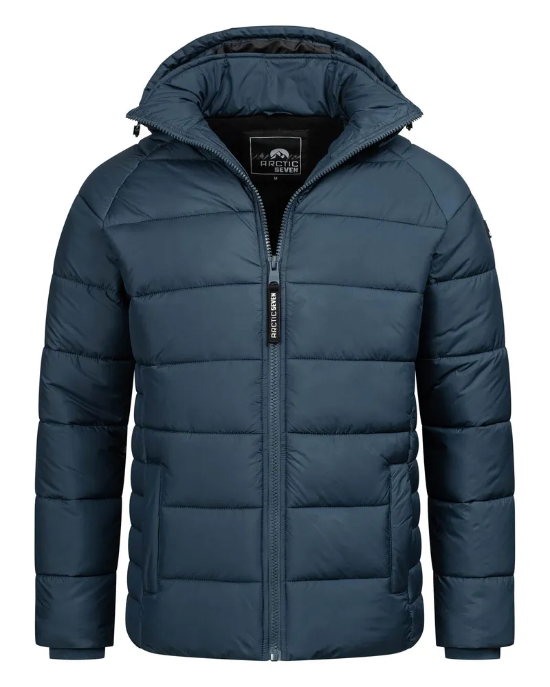 Arctic Seven Herren Steppjacke wind- und wasserabweisende Winterjacke mit  Kapuze Navy Blau