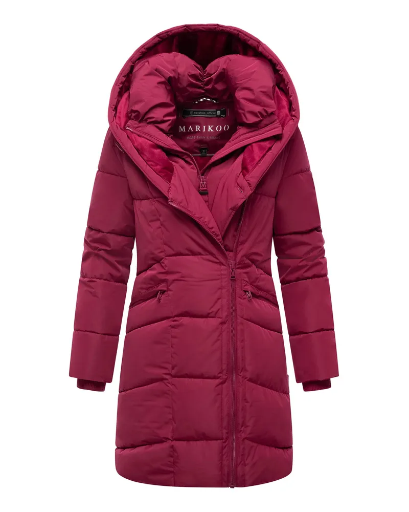 Marikoo Damen Steppmantel Virenaa mit Layer-Look & warmem Fleecefutter Rot