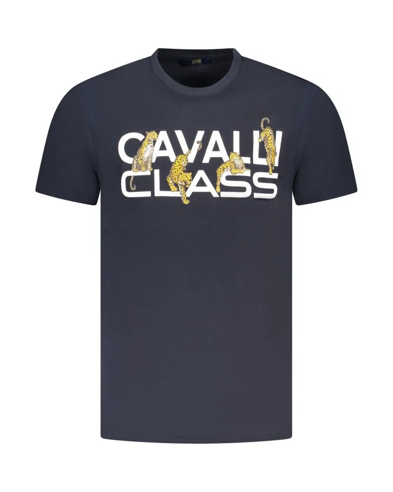 Roberto Cavalli Leopardenmuster T-Shirt Dunkelblau