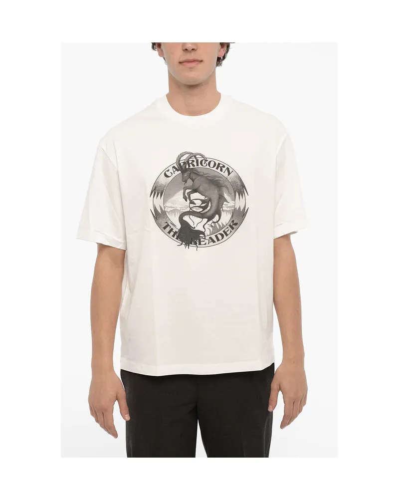Neil Barrett Bedrucktes CAPRICORN THE LEADER T-Shirt mit Rundhalsausschnitt in Weiß Weiß