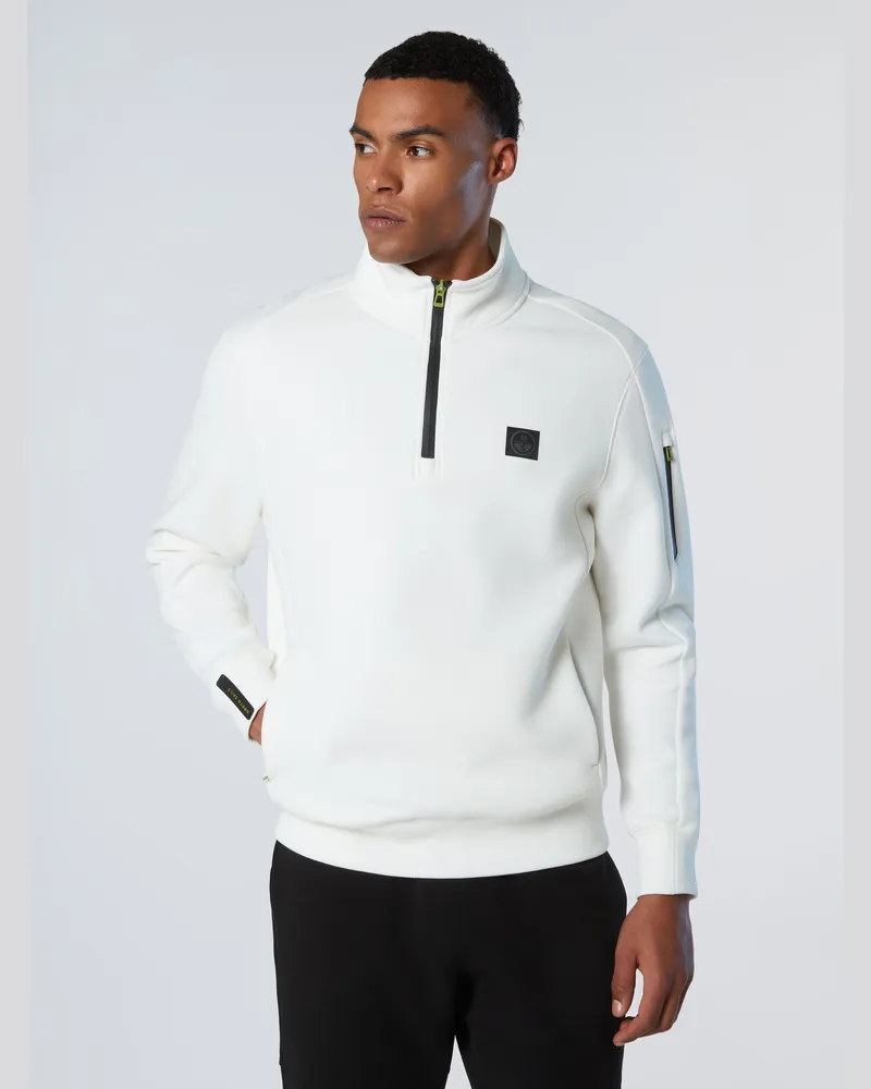 North Sails Sweatshirt Piqué Scuba Stoff mit halbem Reißverschluss Weiß