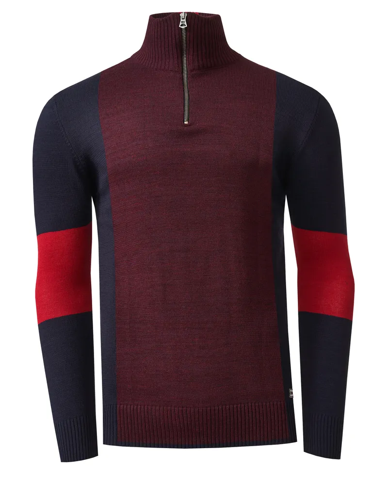 Rusty Neal Feinstrick-Pullover im Colorblock-Stil mit Stehkragen Rot