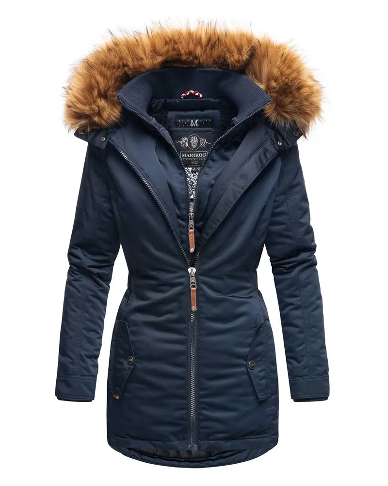 Marikoo Damen Winterjacke – Sanakoo, warm mit abnehmbarem Fellkragen Blau