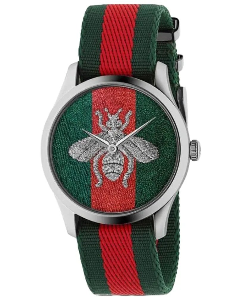 Gucci G-Timeless Bee Herrenuhr mit Stoffarmband - YA1264148 Neon