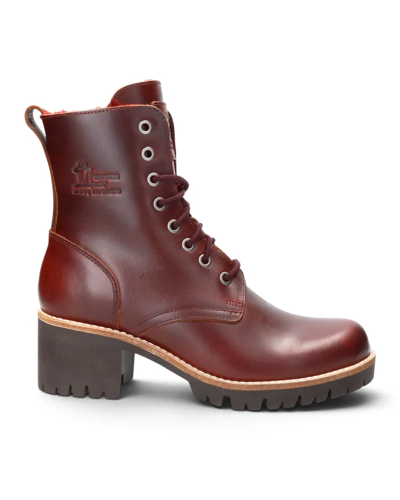 Panama Jack Wasserdichte warme Schnürstiefel aus bordeauxrotem Leder für Damen - Padma B25 Bordeaux