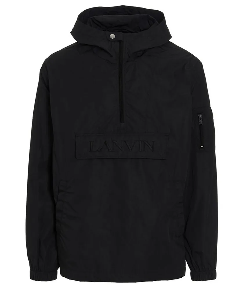 Lanvin Windjacke mit Kapuze und -Logo Schwarz
