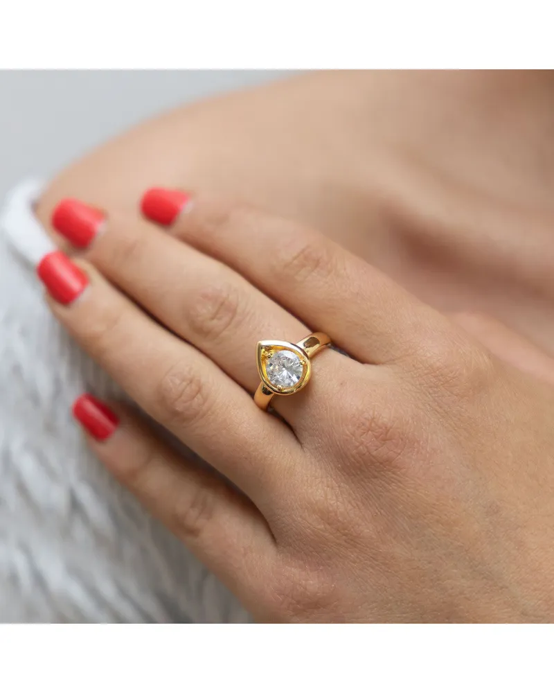 ZEEme Basic Ring Silber 925 vergoldet mit weißem Zirkonia-Stein 8mm Gold