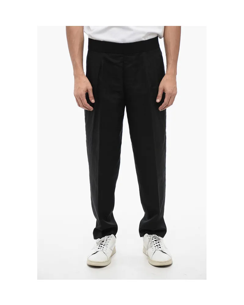 Neil Barrett Tapered Fit Hose aus Leinenmischung mit doppelter Bundfalte in Schwarz Schwarz