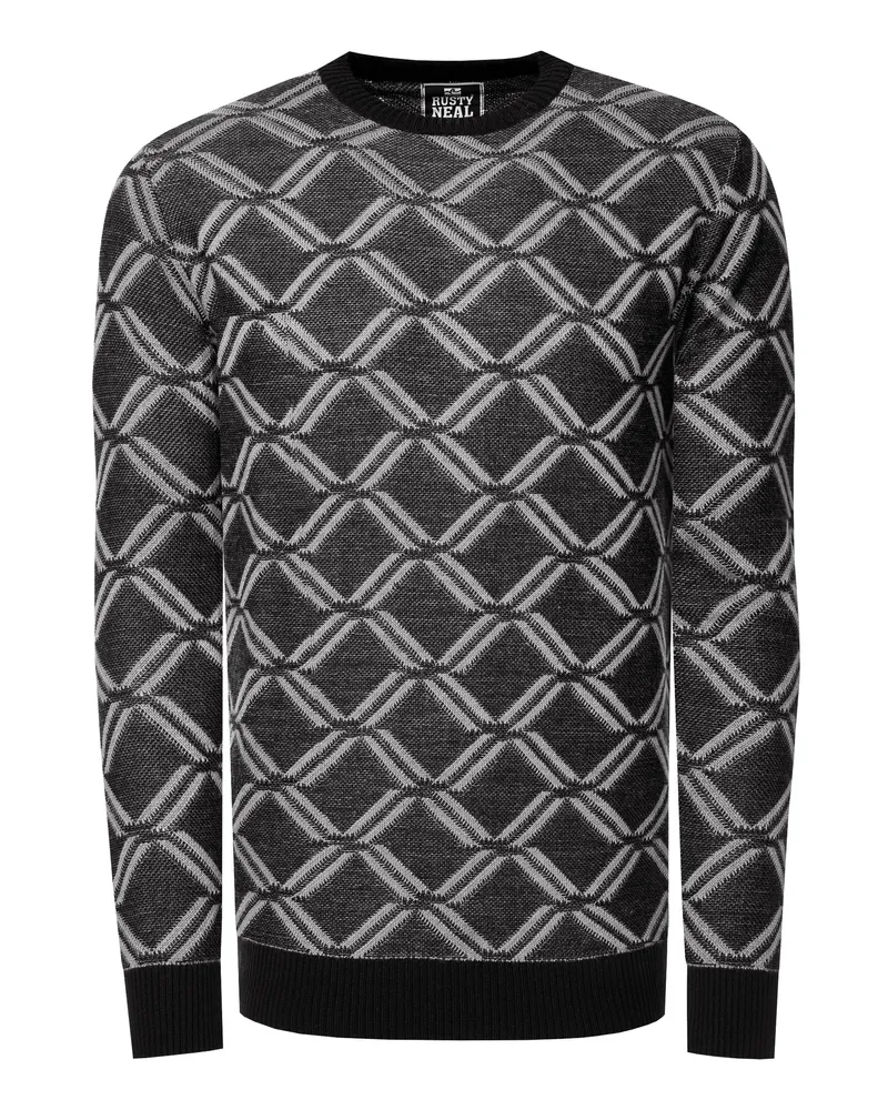 Rusty Neal Feinstrick mit Karo-Muster Rundhals-Pullover Schwarz