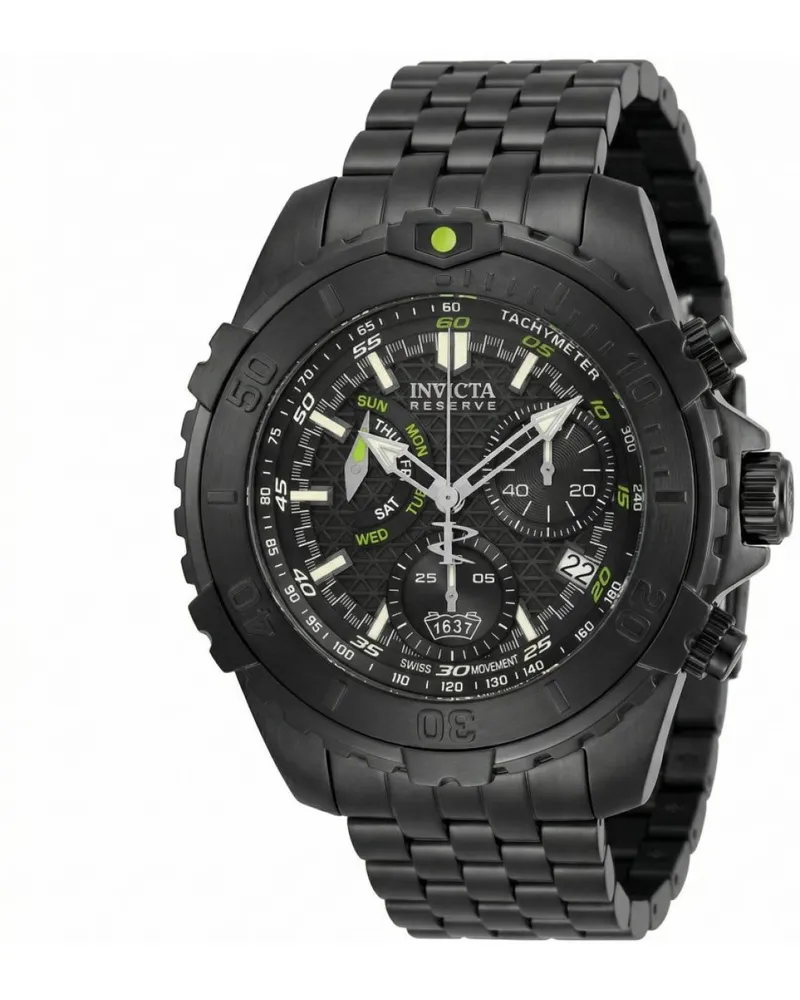 Invicta Reserve 50995 Herrenuhr - Quarzwerk - Edelstahl mit schwarzem Zifferblatt - 47 mm Schwarz