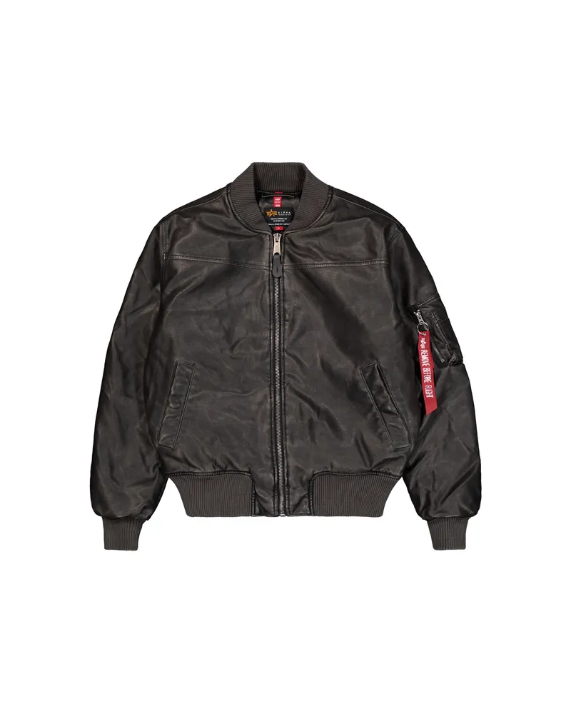 Alpha Industries MA-1 Faux Leather Vintage Bomberjacke - Schwarz Schwarz