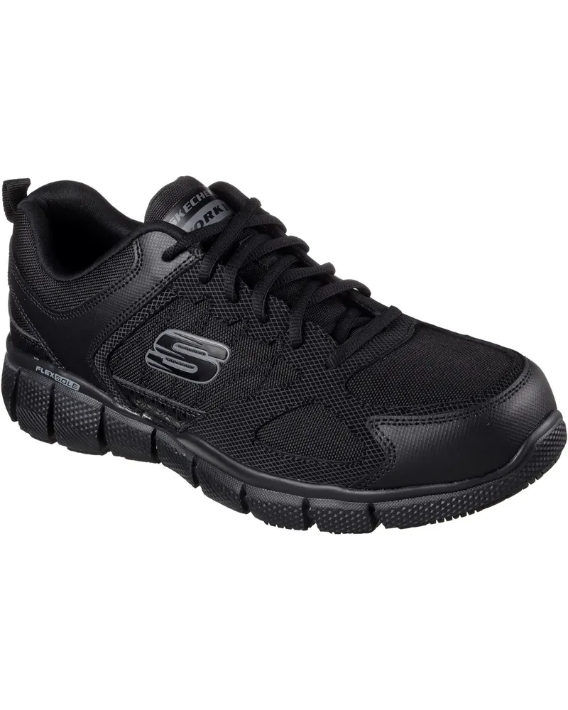 Skechers Workwear Telphin Sanphet Herren Sicherheitssneaker aus schwarzem Leder Schwarz