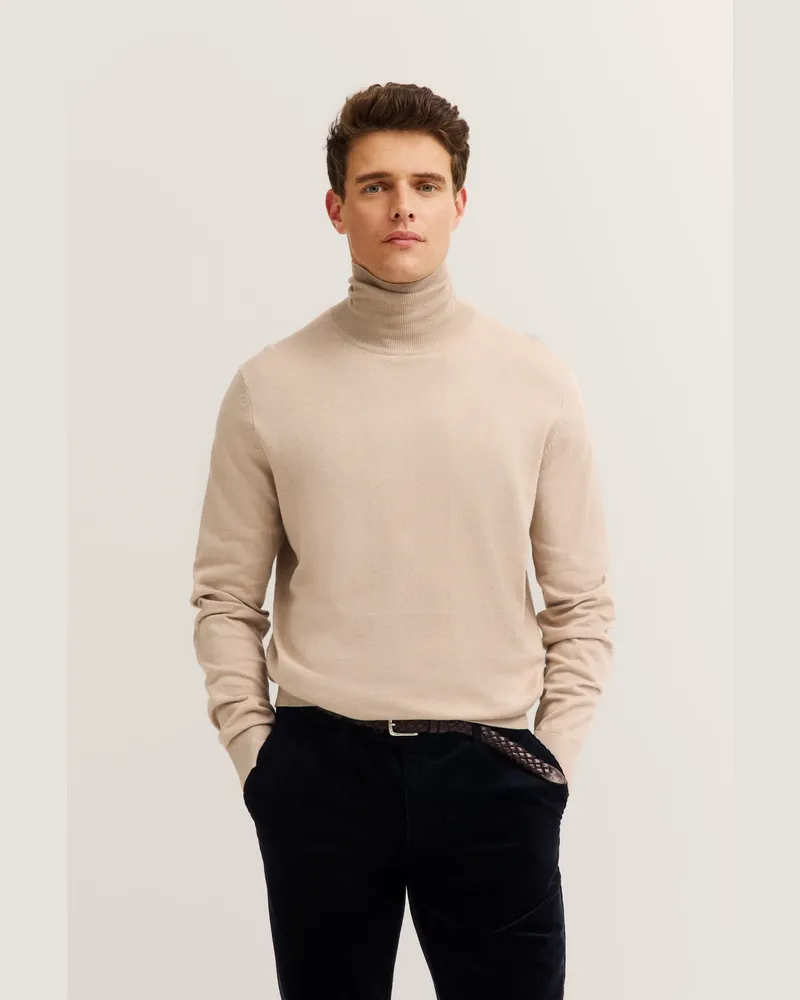 Bugatti Herren Rollkragen Pullover aus Baumwolle-Kaschmir Beige