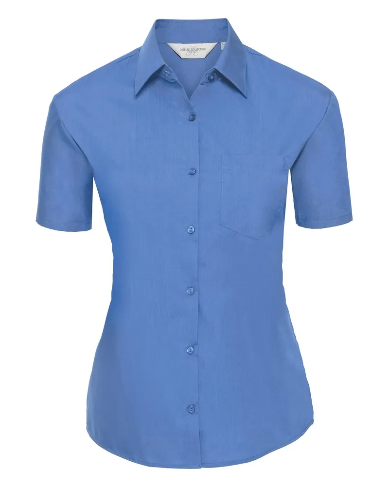 Russell Athletic Russell Collection Poplin Bluse, Kurzarm, pflegeleicht (Blau Blau