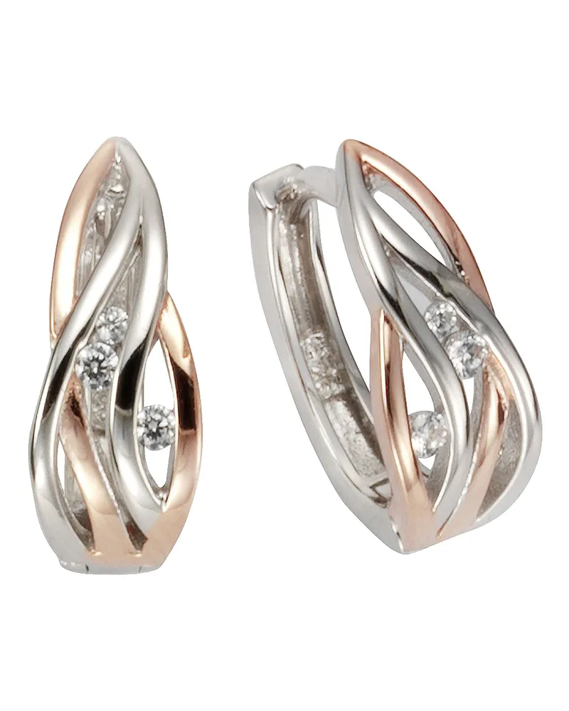 ZEEme Silber Ohrringe Silber 925 zweifarbig 6x Zirkonia weiß Roségold