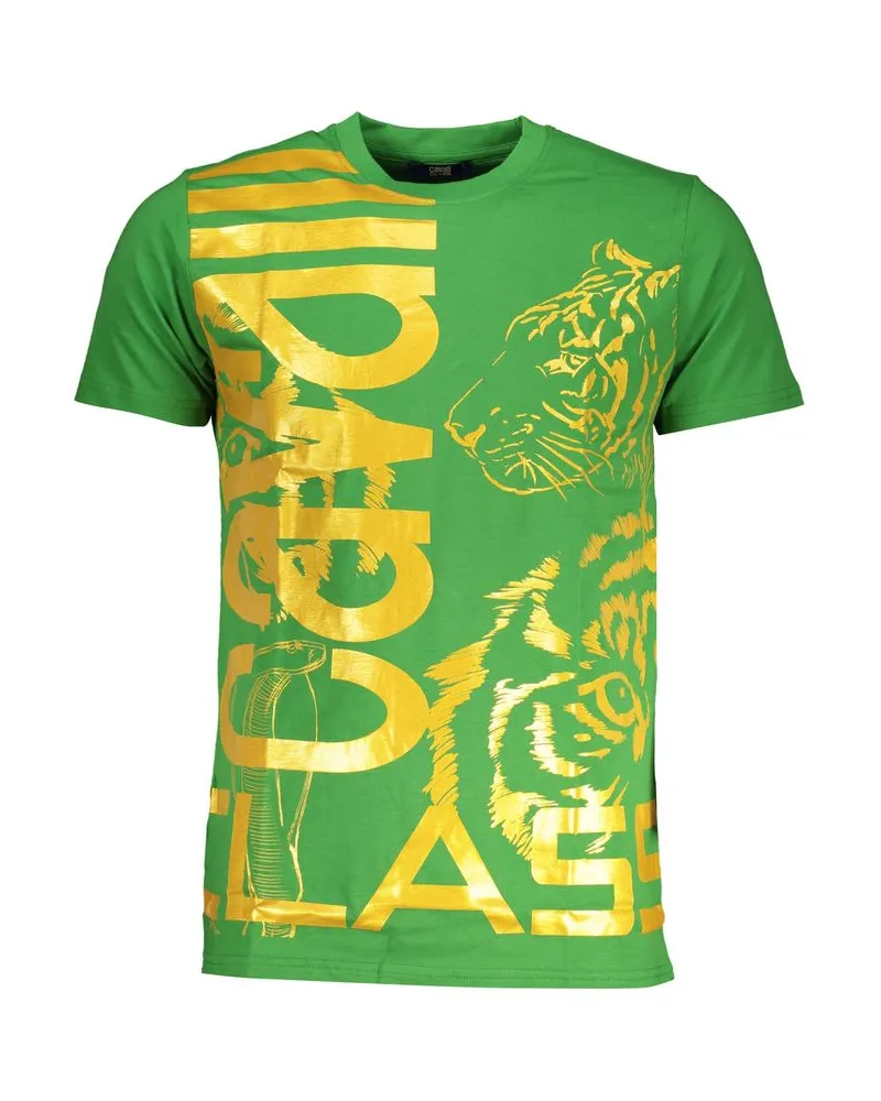 Roberto Cavalli Tigerprint-T-Shirt mit goldenem Tiger - Limettengrün Limettengrün