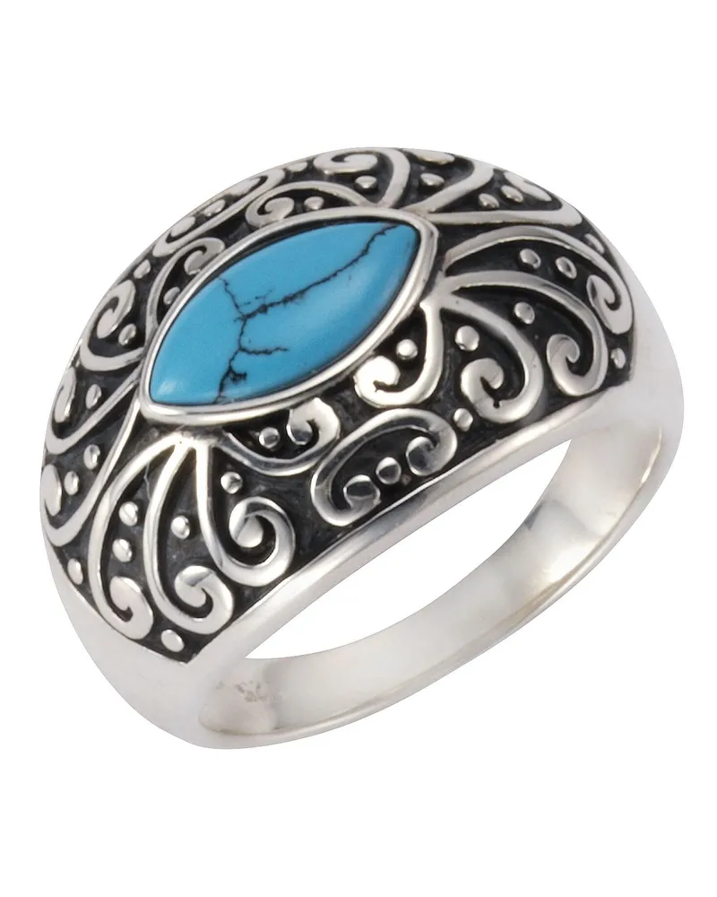 ZEEme Gemstones Ring Silber 925 oxidiert mit Türkis 5x10mm Silber
