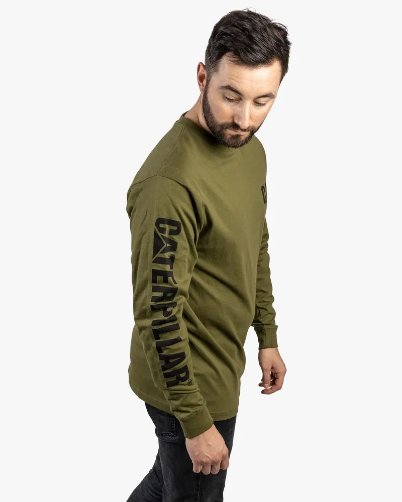 Caterpillar Footwear MARKEN BANNER Herren Baumwoll Langarm-T-Shirt Grün Grün