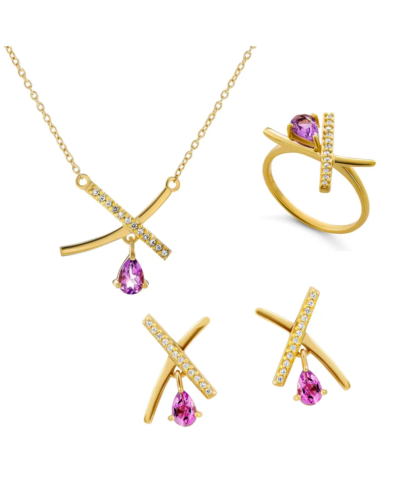 Orphelia Charlotte' Damen 925 Sterling Silber Set: Halskette + Ohrringe + Ring - Gold SET-7580/A Gold