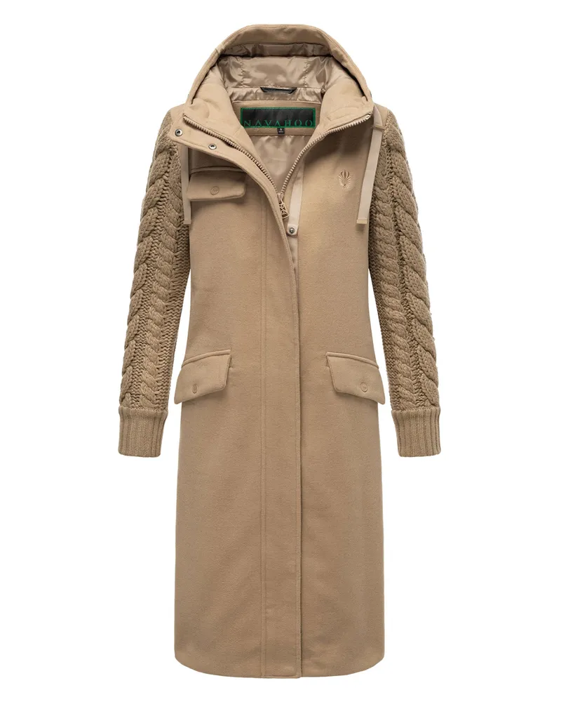 NAVAHOO Knit Babe Damen Wintermantel mit gestrickten Ärmeln Beige