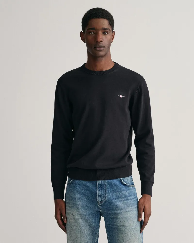 Gant Classic Cotton C-Neck Strickpullover Schwarz