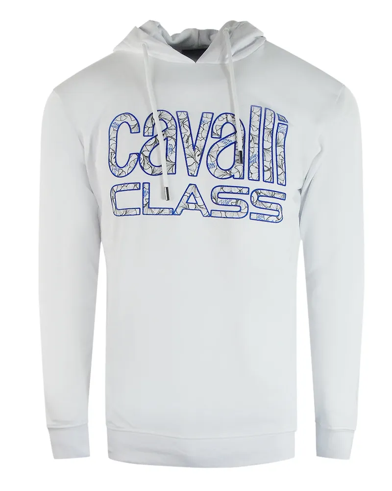 Roberto Cavalli Floral Logo Weisser Kapuzenpullover Weiß