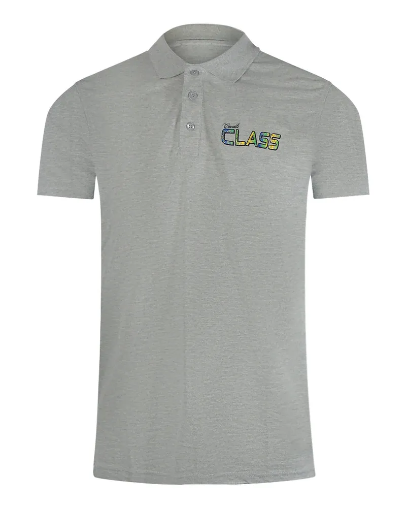 Roberto Cavalli Graues Poloshirt Mit Leuchtendem Blumenlogo Grau
