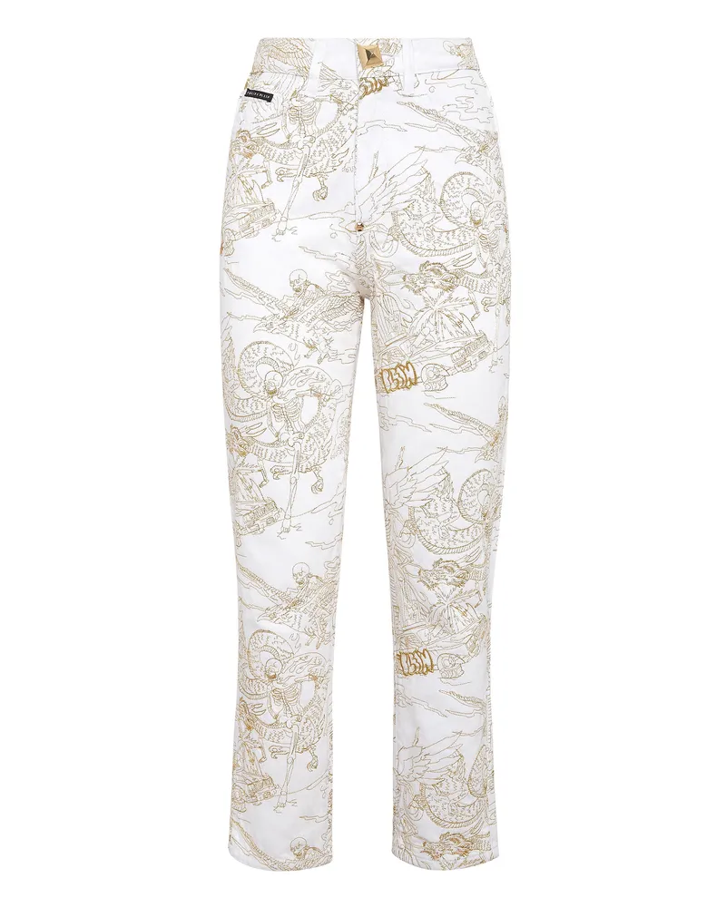 Philipp Plein Jeans Boyfriend Fit Tattoo Weiß