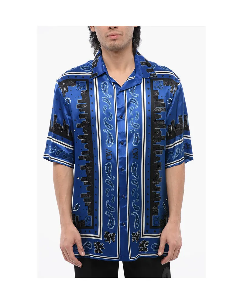 OFF-WHITE Bowlingshirt mit Bandana-Motiv in Blau, Schwarz Schwarz