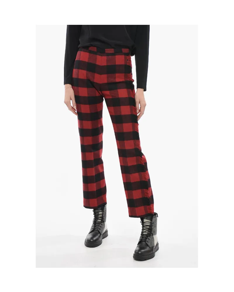 Woolrich Stretch-Wollhose mit Karomuster in Nero, Rosso Schwarz
