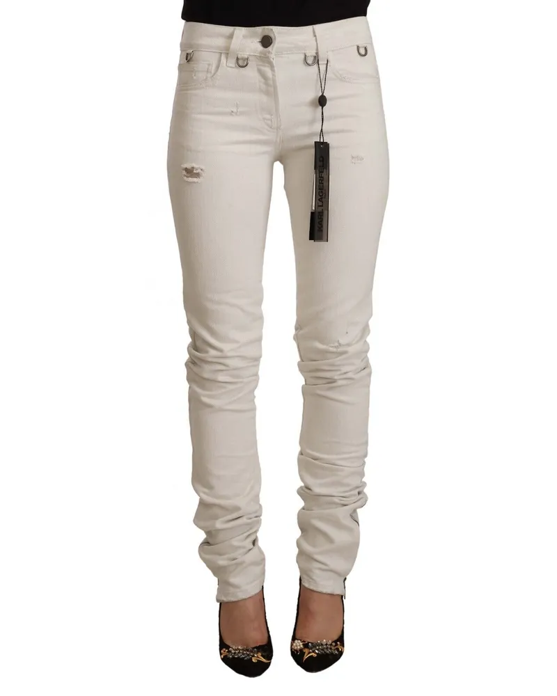 Karl Lagerfeld Zerrissene Skinny Jeans Offwhite Elfenbein