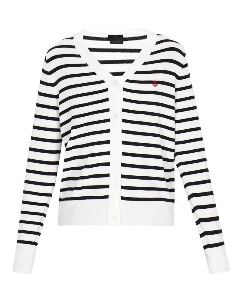 DreiMaster Strickjacke Frauen cremeweißer schwarzer Streifen Wollweiß