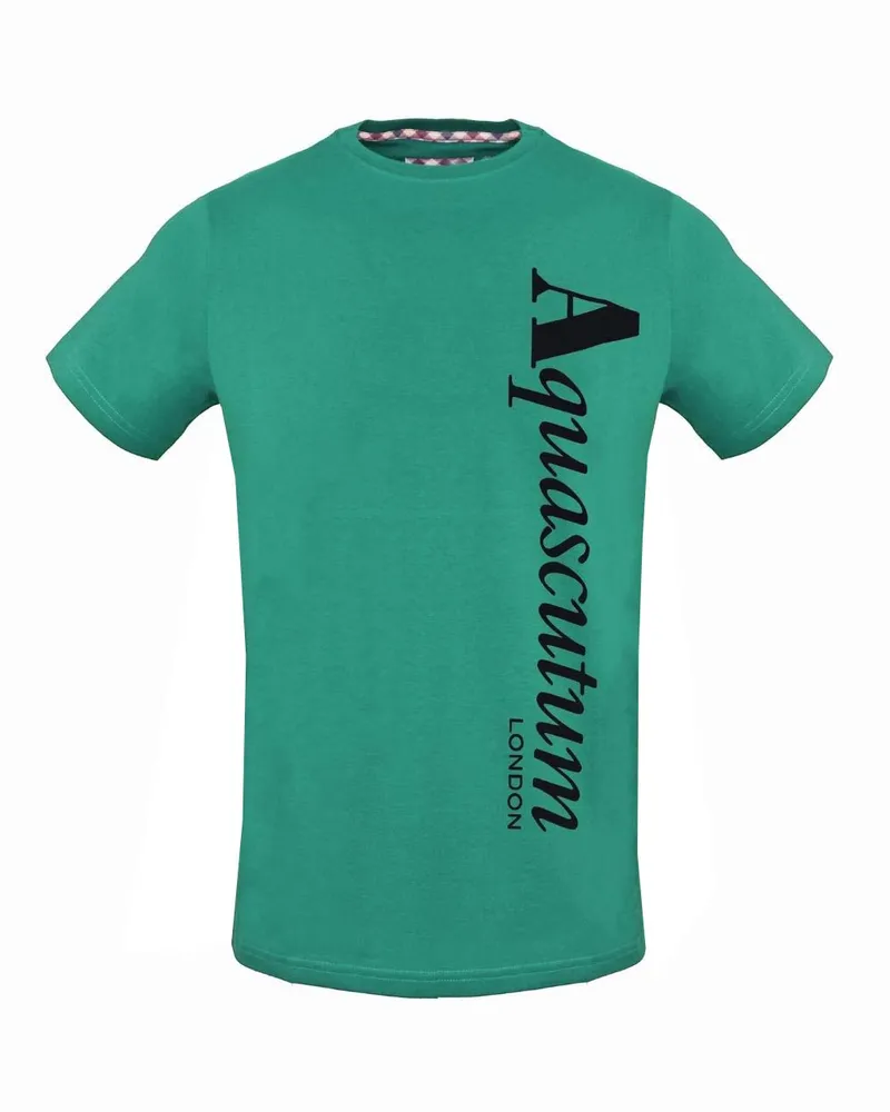 Aquascutum Vertikales Logo Grünes T-Shirt Grün