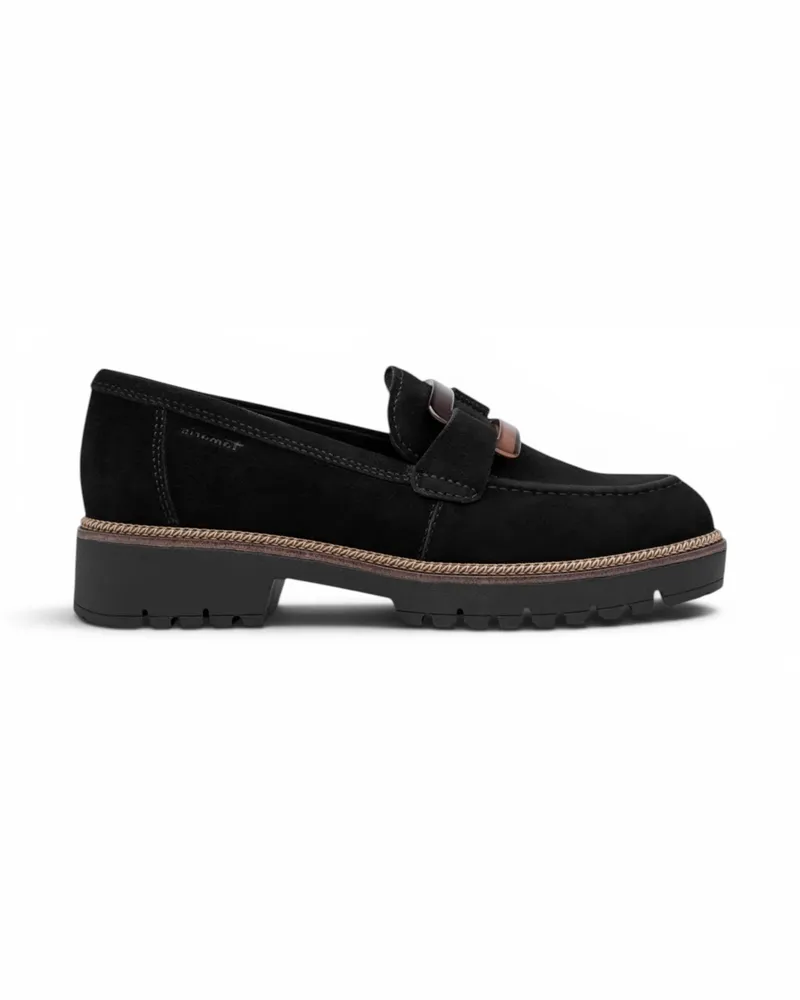 Tamaris Damen Schwarze Wildleder-Loafer Leder-Loafer Freizeitschuhe – 24722-43 Schwarz
