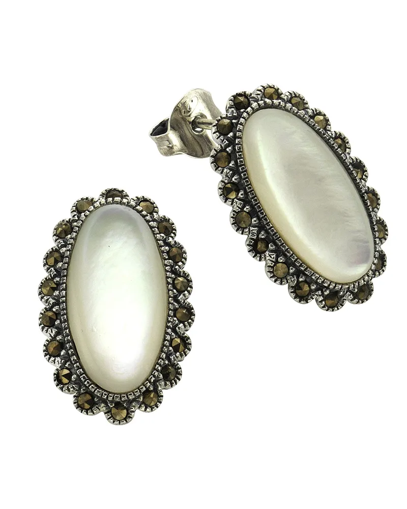 ZEEme Gemstones Ohrringe aus 925er Silber, oxidiert, mit weißem Perlmutt - Schwarz Schwarz