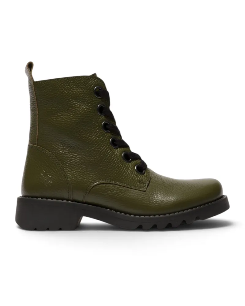 Fly London Damen Schnür-Stiefeletten aus Leder mit Absatz in Militärgrün - RAMY488 Khaki
