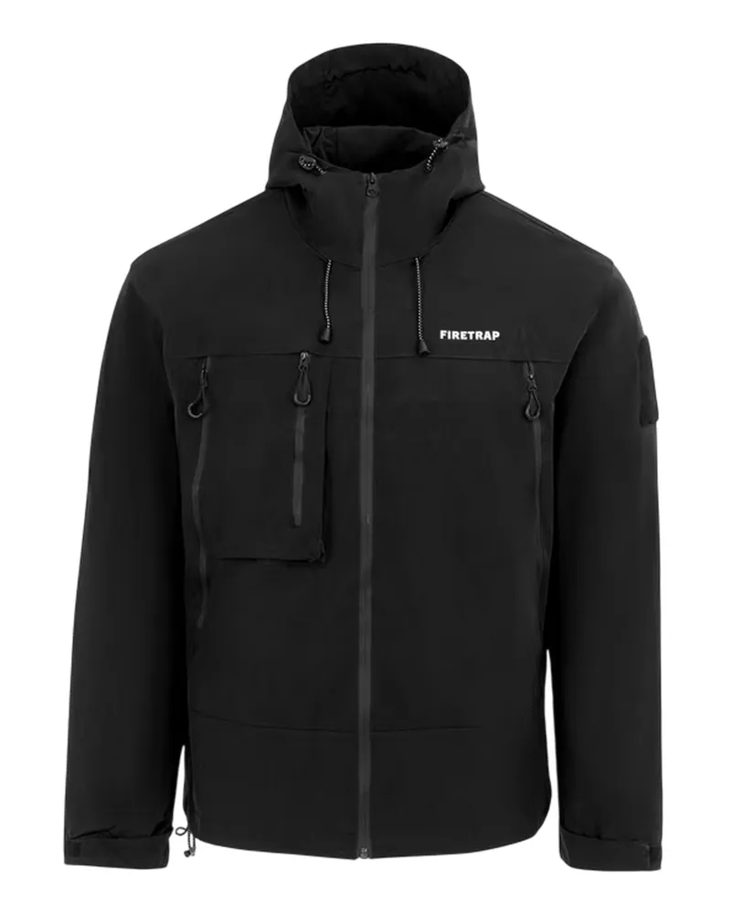 Firetrap Windjacke für Herren, mit Kapuze, winddicht (Schwarz Schwarz