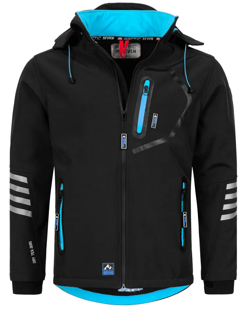 Arctic Seven Herren Softshell Jacke Übergangsjacke – Schwarz-Blau Schwarz