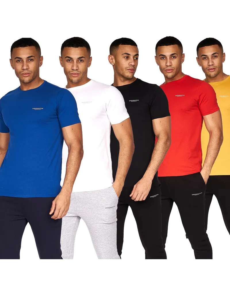 CrossHatch Traymax" T-Shirt für Herren (5er-Pack) (Blau/Rot/Schwarz/Gelb/Weiß Blau