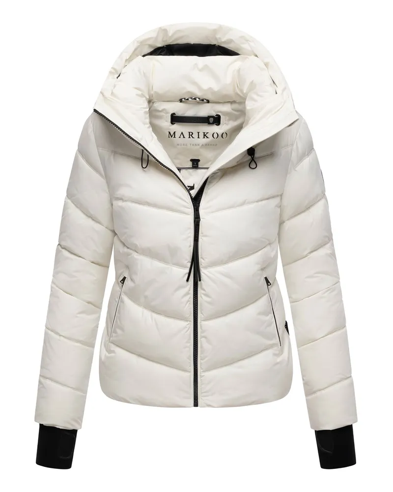 Marikoo Damen-Steppjacke Yukanii mit Kapuze und femininer Passform - Weiß Weiß