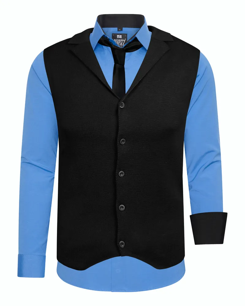 Rusty Neal Hemd mit Weste und Krawatte 3-teilig Blau