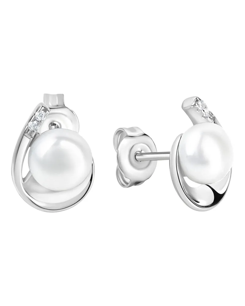ZEEme Ohrringe aus 925er Silber, rhodiniert, Perle 6,5–7 mm mit Zirkonia - Silber Silber