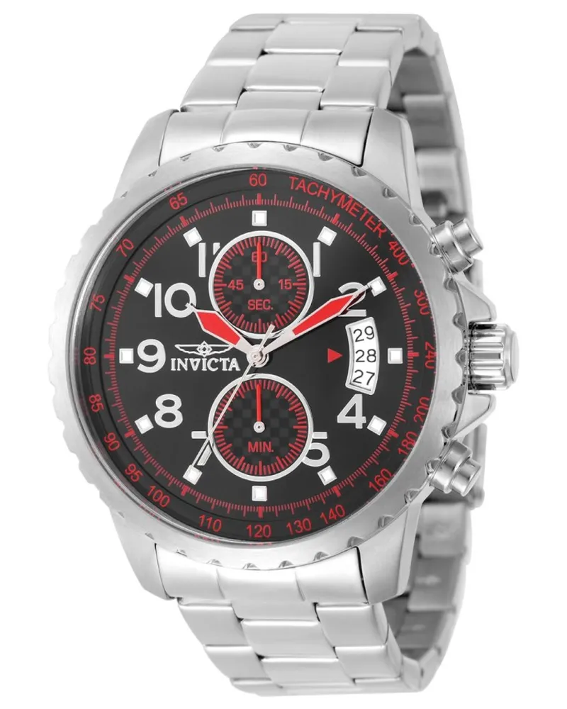 Invicta Specialty 50688 Herrenuhr - Quarzwerk - Edelstahl mit schwarzem Zifferblatt - 45 mm Silber
