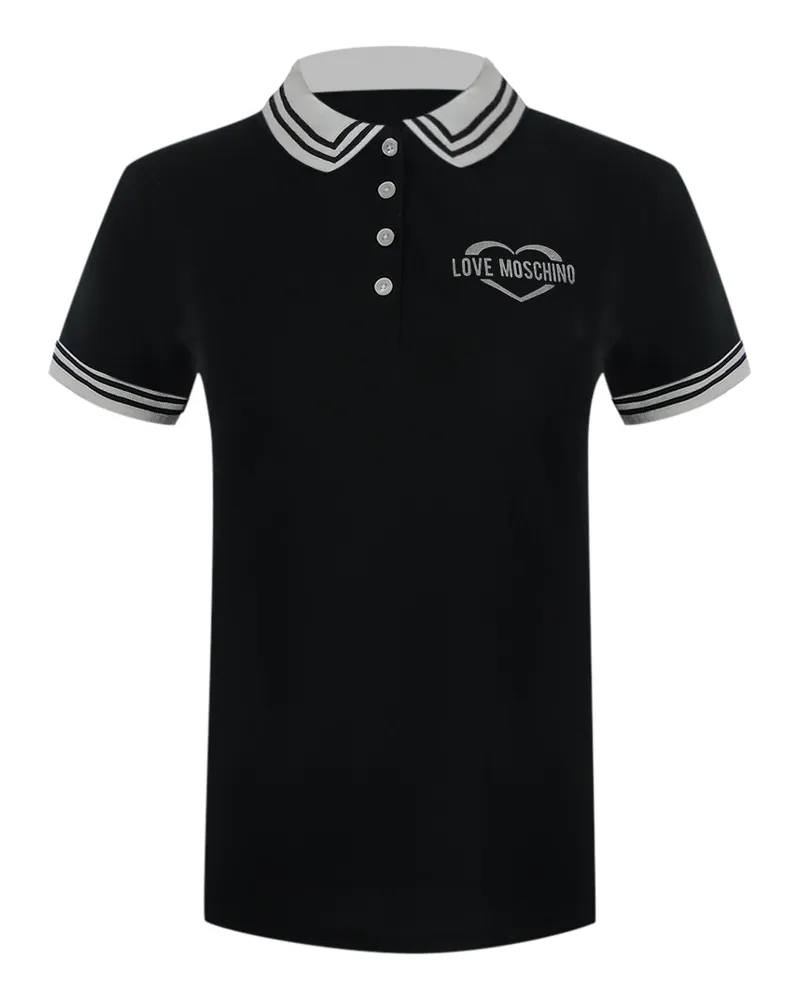 Moschino Schwarzes Poloshirt Mit -logo In Silber Schwarz