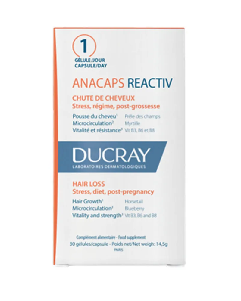 Ducray Anacaps Reactiv Nahrungsergänzungsmittel Gegen Reaktiven Haarausfall 30 Einheiten 