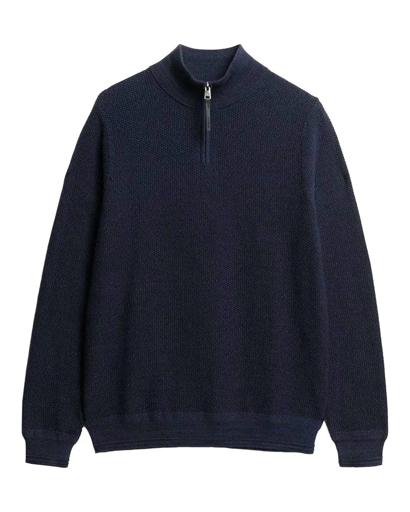 Superdry. Cotton Texture Henley Strickpullover Marineblau