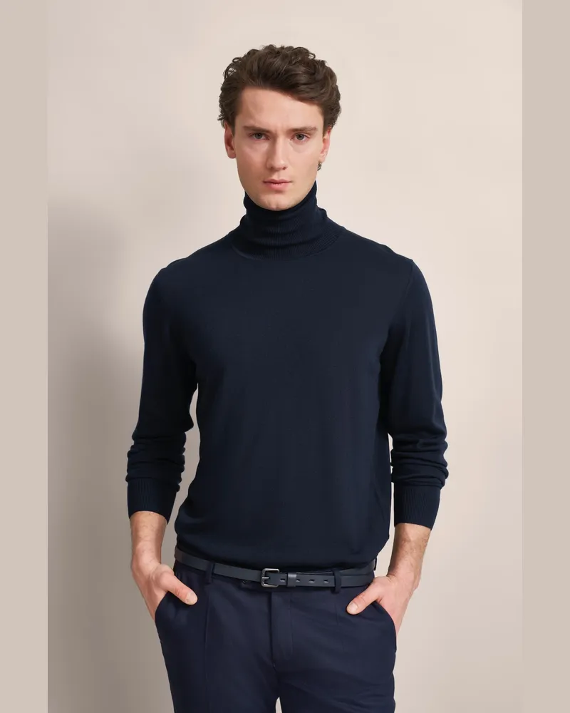 Bugatti Herren Rollkragenpullover aus 100 % Merinowolle Marineblau